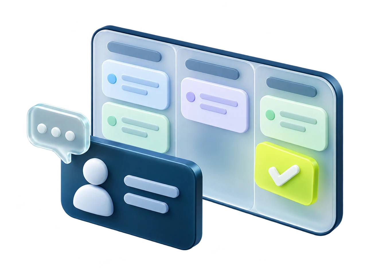 Доска CRM с этапами сделок, карточкой клиента и завершённой задачей.